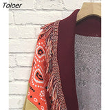 Bohemian Bandana Cashmere Cardigan Women Jacket Sweater Autumn Winter Tassel Lapel Belt Long Sleeve Sweater