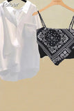 New Elegant Women's Pants Suit Sunscreen Chiffon Shirt Vest Black Trousers Triangle Fashionable Casual