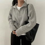 Dark Academia Half Zip Up Cable Knit Sweater-Outfit