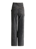 Toloer 2024 New Street Trend Removable Dark Buckle Design Sense Irregular Jeans High Waist Show Slim Trousers-Outfit