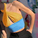 Sexy Casual Blue Y2K Halter Women Skinny Mini Crop Tops 2021 Summer Vest Club Tank Tops Off Shoulder Chic T Shirt