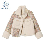 Winter Warm Lamb Wool Coat Women Turn-down Collar Fashion Casual Patchwork Ladies Pocket Short Teddy Jacket Outwear