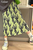 Skirts for Women 2023 Faldas Mujer De Moda High Waist A-line Loose Print Long Jupe Fashion Folds Split Pleated Chic