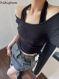 Two Tshirts Women Clothing Bandage Off Shoulder Temperament Ladies Tops Tunic Fashion Casual Summer T Shirts Ropa