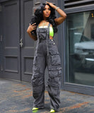 Women's Loose-Fitting Denim Slings Women's Spring Street Fashion Multi-Pocket