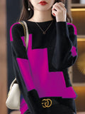 Winter Clothes Women Fashion Tops 2022 Round Neck Knitting Color Matching Long Sleeve Top Oversized Sweater Women