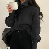 Sweater Women Lapel Buttoned Cardigan Spring Fall Turtleneck Long Sleeve Solid Sweaters Tops Ladies korean Style Jacket