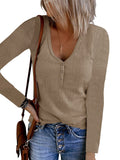Autumn New Women's Button Vest Solid Color V-Neck Long-Sleeved T-Shirt