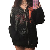Sweatshirt Women 2000s Fairy Grunge Skull Print Long Sleeve Hooded Tops y2k Aesthetic Hoodie Oversize Clothes