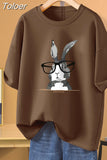 100% Cotton L-5XL Plus Size T Shirt Bunny Print O Neck Tshirt Short Sleeve Women Top Basic Summer Couple Solid T