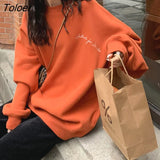Women Letter Sweatshirts Embroidery Design Ins Long Sleeve Round Neck Basic Hoodies Student Casual Korean Chic Sweatshirt