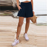 Women's Hot Selling Solid Color High-Waisted Elastic Shorts Tight Waist Wide Leg