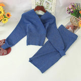 Varey Lin Women Sexy V-neck Knitted Skirt Suits Autumn Winter Batwing Sleeve 2 Pieces Elegant Office Lady Knitting Suit