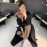 Winter 2021 Korean Handmade Double Sided Long Black 100% Sheep Wool Coat Women Loose Lacing Belt Pink Woolen