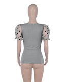 Sweet U-Neck Puff Sleeve Dot Print Regular