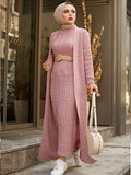 Dress New Season Autumn Winter 2 Piece Hijab Knitwear Suit Islamic Muslim Clothing Long Cardigan Model Made in
