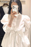 Women Shirts Puff Sleeve Drawstring Ruffles Blouses Fashion Bandage Shirt Vintage Blouse Tops 2023 Blusas Mujer De