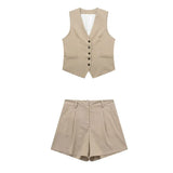 Women's 2025 Spring New Fashioned Colored Flax-Blend Vest + Shorts