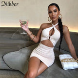 Summer Low-cut Halter Neck Bag Hip Dress Sleeveless Open Waist Open Back Slim Draped Design For Women Party Night