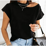Shoulder O-neck Short Sleeve Women's Tshirt Loose Solid Ovesize Ladies Tshirts 2021 Fashion Casual Women Summer Clothes