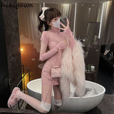 Mini Dress for Women Lace Up Tunic Knitted Robe Vestido Feminino Fashion Korean Bodycon Y2k Dresses Temperament Robe