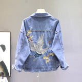 Spring Loose-Fit Denim Jacket Handsome Boyfriend Wind Heavy Embroidery Small Crane Fashionable Black Jacket Women's