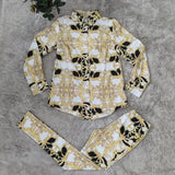 Casaul Retro Print Long Sleeve Shirt and Pant