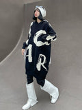 Big Size Long Printed Knitting Sweater Hooded Long Sleeve Women Pullovers New Fashion Tide Autumn Winter 2022