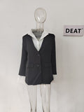 Fashion Women Blazers Fake 2 Pcs Shoulder Pads Single Breasted Spliced Contrast Color Suit Jackets Summer 2023 New