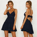 Women White Lace Halter Dress Sexy Backless Beach Dresses 2020 Fashion Sleeveless Spaghetti Strap Casual Mini