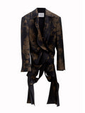 Fashion Women Blazer Notched Collar Long Sleeve Hidden Breasted Print Asymmetric Ruffle Suit Jacket Summer 2023 New