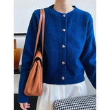 Women's Soft Waxy Love Button Up Knitted Cardigan Autumn Round Neck Short Sweater