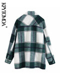 Stylish Pockets Oversized Plaid Jacket Coat Women Fashion Lapel Collar Long Sleeve Loose Outerwear Chic
