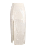Fashion Women's New Double Breasted Sequins Loose Blazer Split High Waist Straight Skirts Female Tide Summer 2023