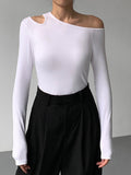 Fashion Women's Knitted Pullover Oblique Collar Long Sleeve Off Shoulder Hollow Out Sweater Female Autumn 2023 New