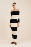 Women's Fashion Elegant Shoulder-To-Shoulder Knitted Blouse Striped Shoulder-Long