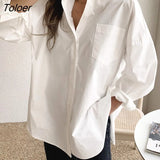 Spring Summer Loose White Shirts Women Fashion Big Pocket Turn Down Collar Woman Blouses 2023 Button Office Blusas