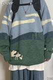 Vintage Couple's Sweater Winter Women Casual Print Warm Daily Knitwear Coats Loose BF Pullover Harajuku Jumper