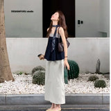 Sense Of The Color Stripe Splicing Sleeveless Sling Vest A Set Of Top Women Loose Thin A Word Half-Body Skirt