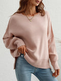 Oversized Sweaters For Women 2022 Autumn Loose O Neck Knit Sweater With Split Pull Knitted Pullover Women Oversize
