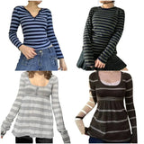 Aesthetic Stripe T Shirt y2k Women Fairy Grunge Long Sleeve Tops 2000s Punk Gothic Clothes E Girl Pullover