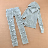 / Fall/2020 Women's Brand Velvet fabric Tracksuits Solid color Velour suit women Track suit Hoodies and Pants sapphire