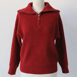 Winter Women's Turtleneck Sweater Pullover Women Zipper Turn Down Beige Knitted Oversize Jumper Loose Vintage Warm