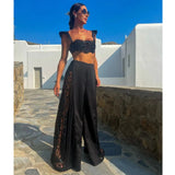 2025 New Split Swimsuit Trousers Beach Set Three-Piece Solid Color