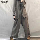 Spring Autumn Women Suit Large Size Casual Suits Fashion Art Retro Loose 2 Piece Set Women Suit Blazer And Pants Linen