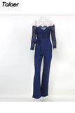 Women Elegant Jumpsuit One Shoulder Spaghetti Straps Solid Color Lace Open Back OnePiece Wide-leg Jumpsuits Long