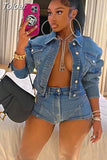 Two Piece Set Blue Denim Jacket and Shorts Streetwear Fall Outfits Fashion Women 2023 Matching Sets