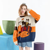 cute cartoon cat magic embroidered sweater Harajuku retro style knitted sweater autumn and winter cotton Y2k