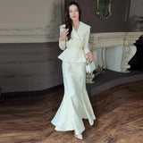 2025 New Fashion Solid Color Long Knitwear Dress Elegant Suit