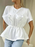 2025 Fashion New Elegant Style Collar Folded Waist Splicing Design Sense Short-Sleeved Shirt